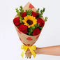 Buquê Com 6 Rosas Vermelhas E Girassol