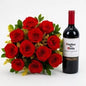 Buquê De 12 Rosas Vermelhas Com Vinho Tinto