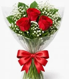Buquê Estilo 3 Rosas Nacionais Vermelhas